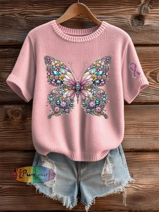 Women’s Breast Cancer Awareness Pink Ribbon Print Casual T shirt Light Pink / S
