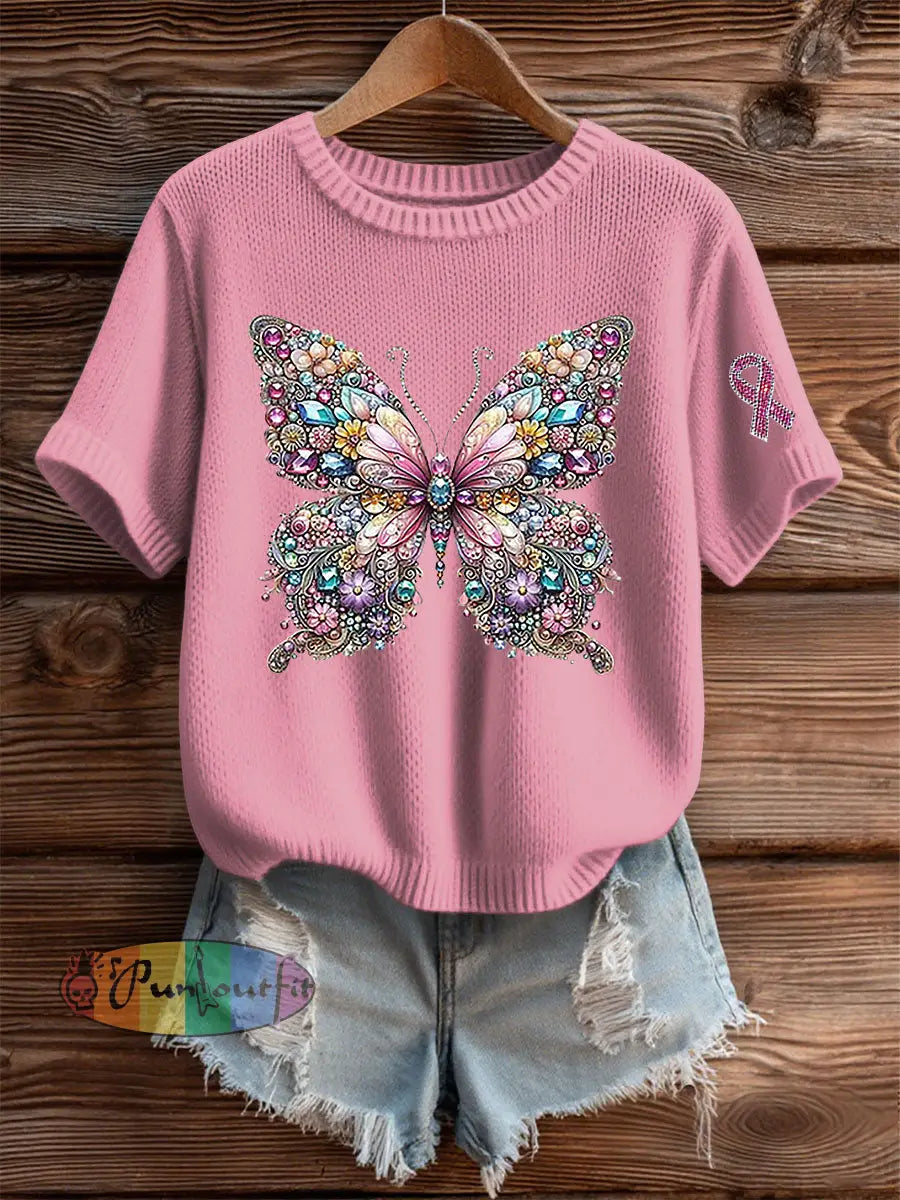 Women’s Breast Cancer Awareness Pink Ribbon Print Casual T shirt Pink / S