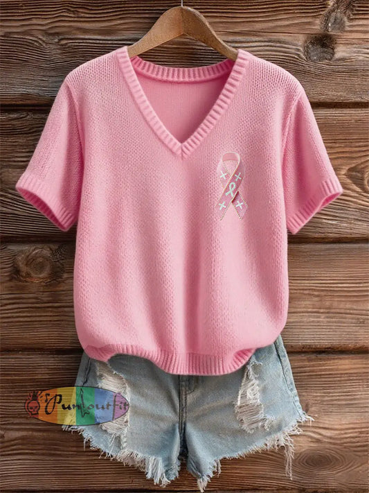 Women’s Breast Cancer Awareness Pink Ribbon Short Sleeve T shirt Pink / S