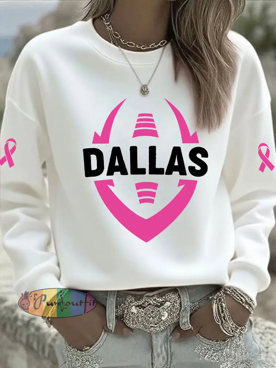 Women’s Breast Cancer Awareness Print Casual Sweatshirt White / S