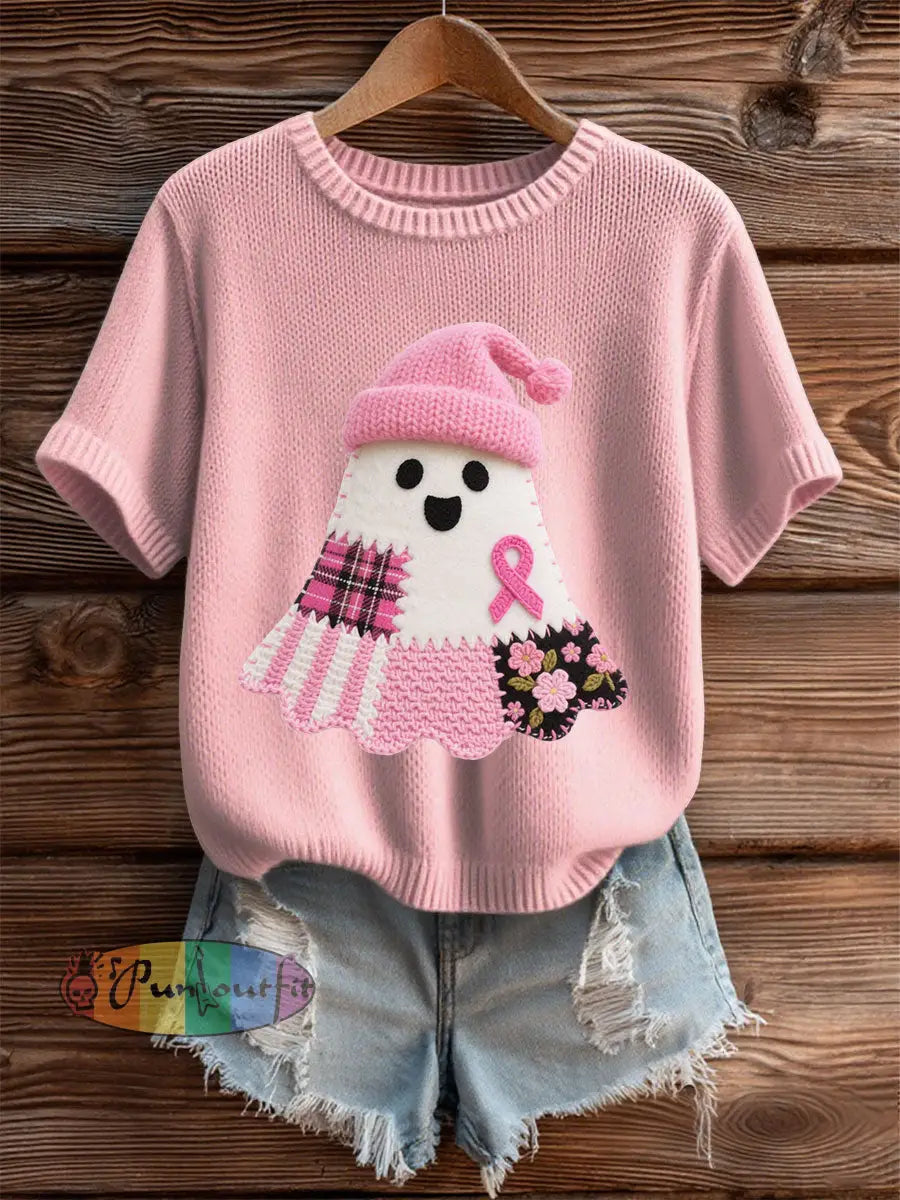 Women’s Breast Cancer Awareness Print Casual T Shirt Light Pink / S