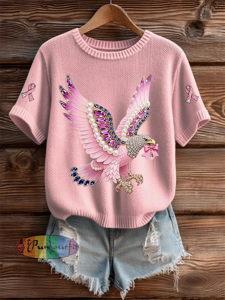 Women’s Breast Cancer Awareness Print Casual T Shirt Light Pink / S