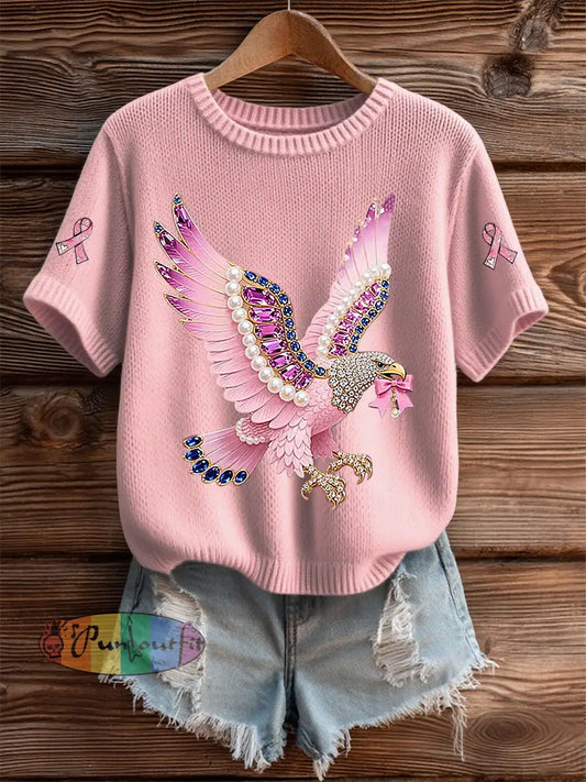 Women’s Breast Cancer Awareness Print Casual T Shirt Light Pink / S