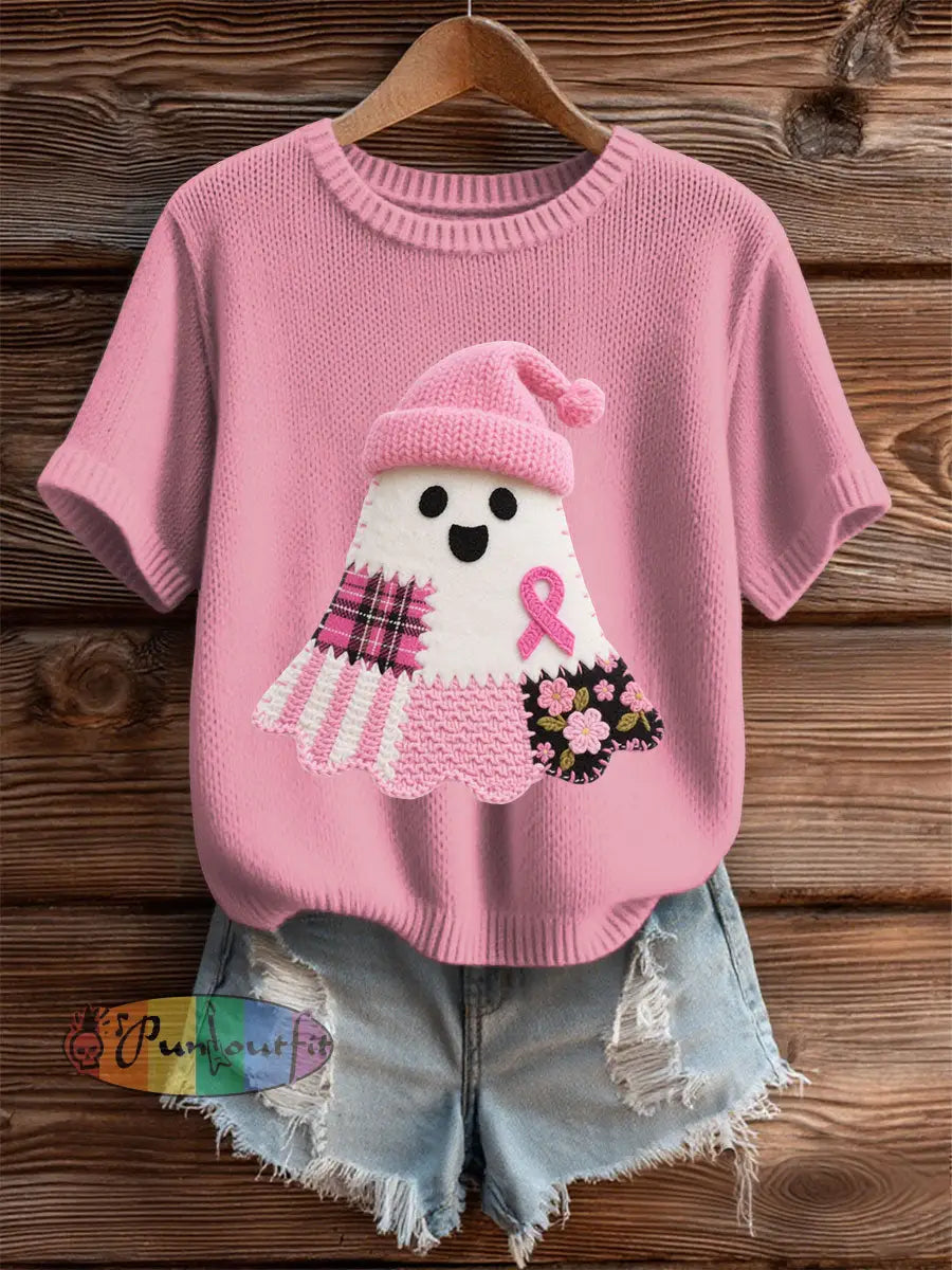 Women’s Breast Cancer Awareness Print Casual T Shirt Pink / S