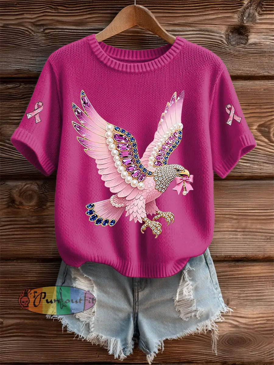 Women’s Breast Cancer Awareness Print Casual T Shirt Rose Red / S