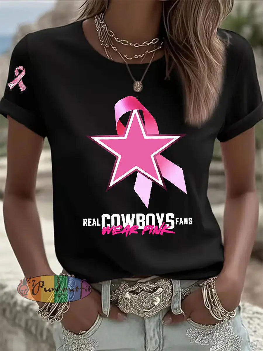 Women’s Breast Cancer Awareness Printed Casual T Shirt Black / S