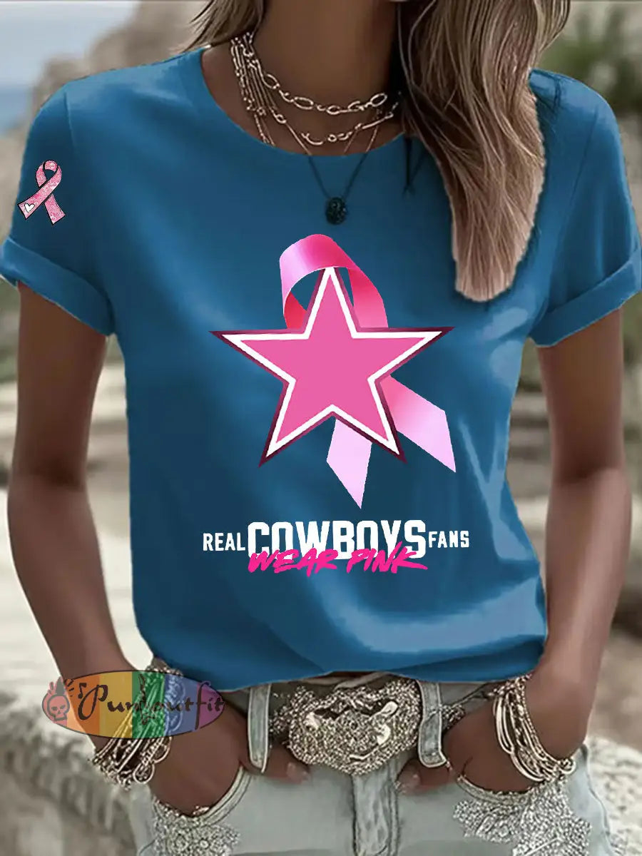 Women’s Breast Cancer Awareness Printed Casual T Shirt Blue / S