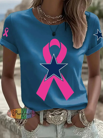 Women’s Breast Cancer Awareness Printed Casual T Shirt Blue / S