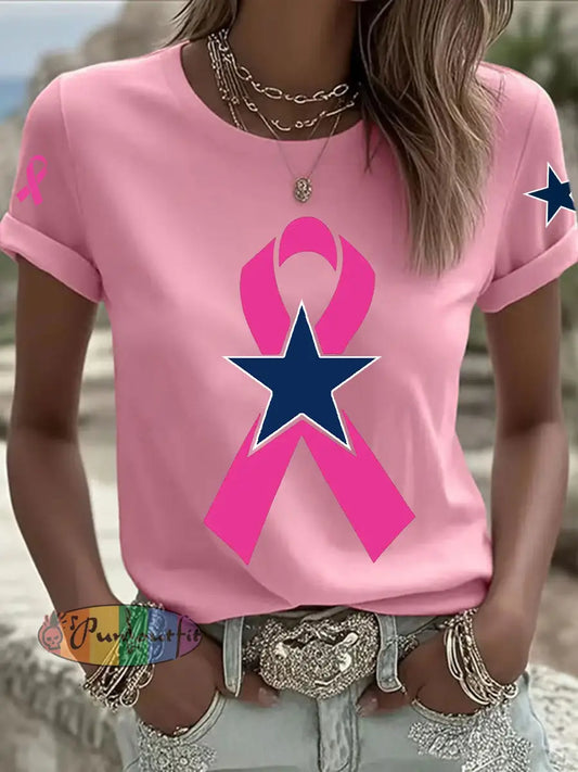 Women’s Breast Cancer Awareness Printed Casual T Shirt Pink / S