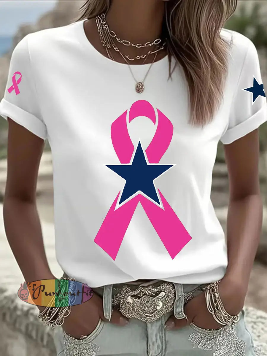 Women’s Breast Cancer Awareness Printed Casual T Shirt White / S