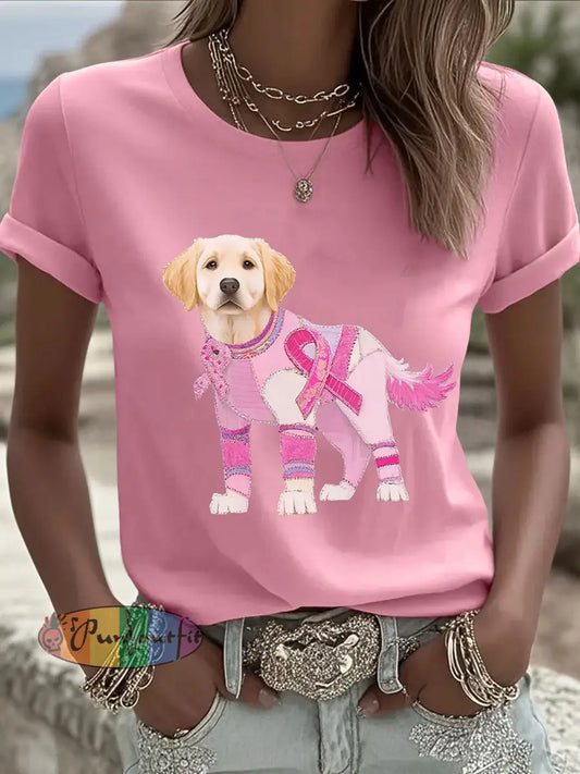 Women’s Breast Cancer Dog Art Printed T shirt Pink / S