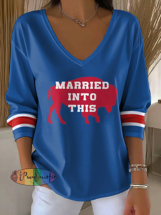 Women’s Buffalo Football Lover Printed Casual Tops Blue / S