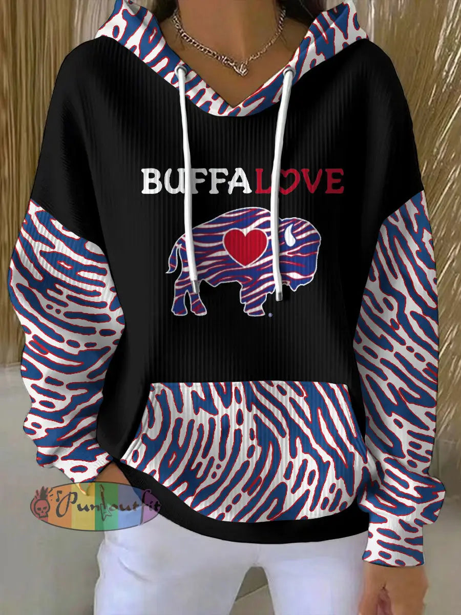 Women’s Buffalo Football Lover Printed Hoodie Black / S