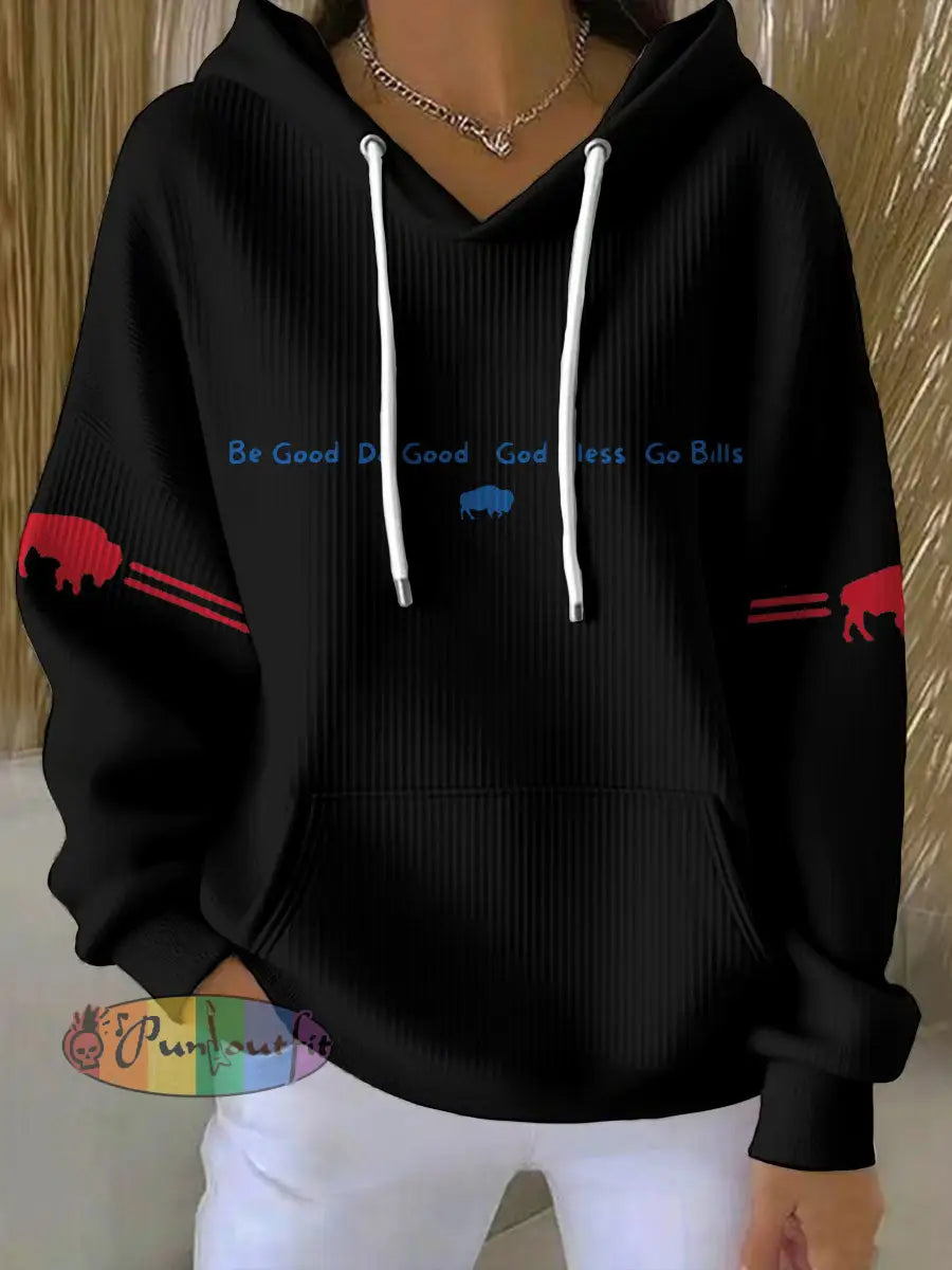 Women’s Buffalo Football Lover Printed Hoodie Black / S