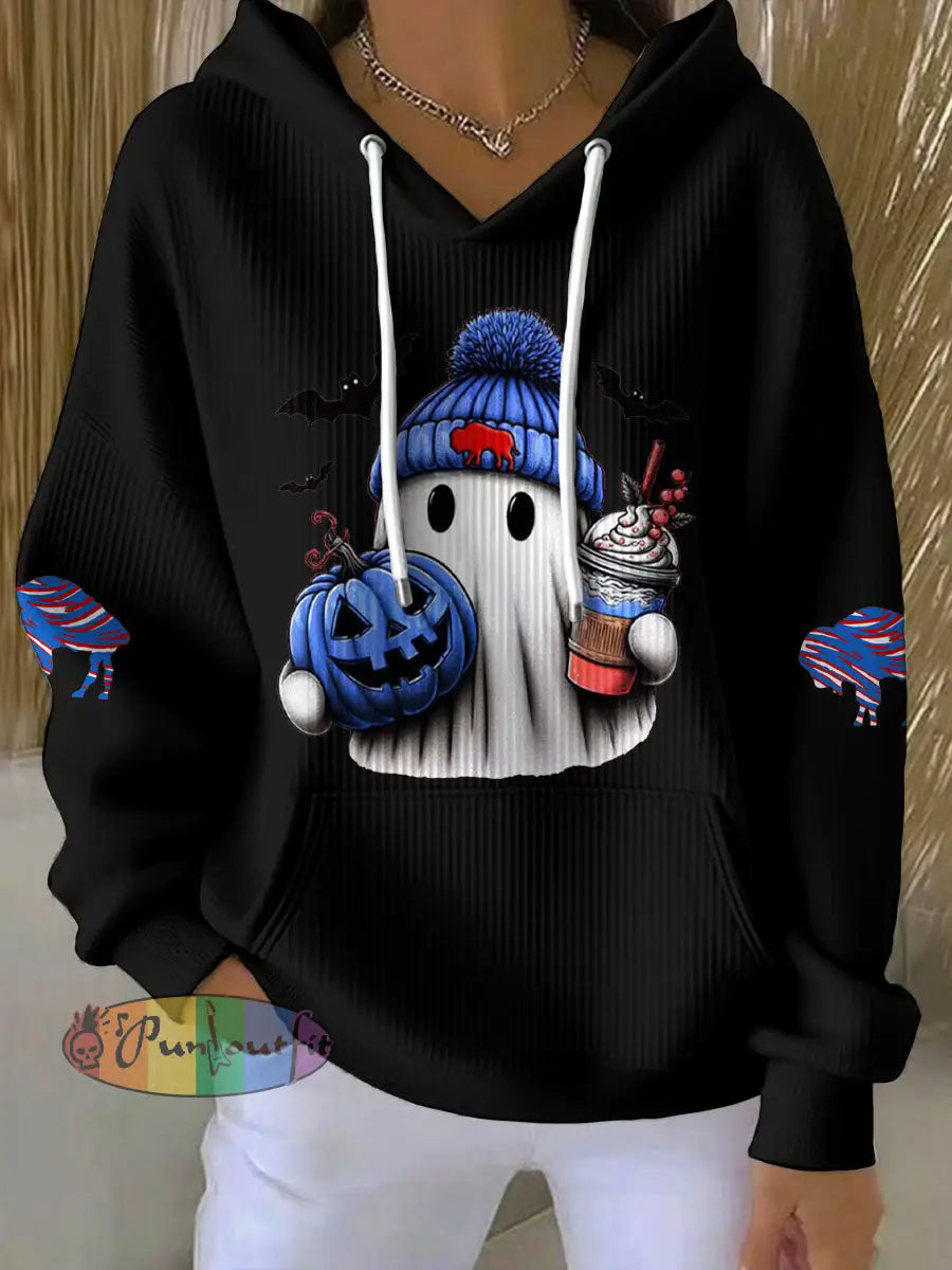 Women’s Buffalo Football Lover Printed Hoodie Black / S