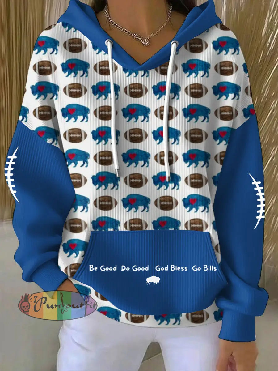 Women’s Buffalo Football Lover Printed Hoodie Blue / S