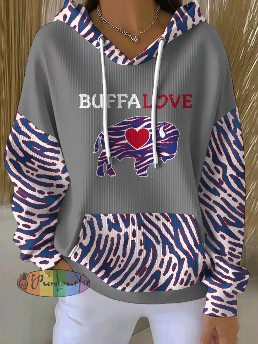 Women’s Buffalo Football Lover Printed Hoodie Light Gray / S
