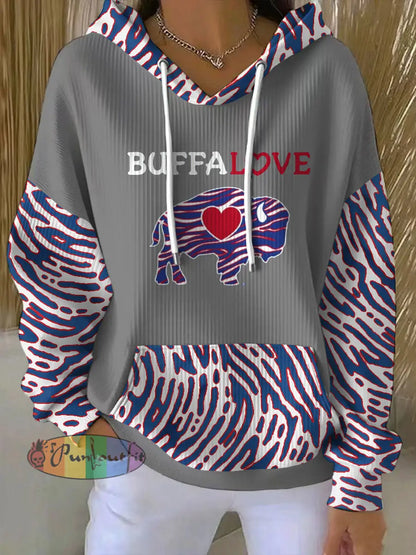 Women’s Buffalo Football Lover Printed Hoodie Light Gray / S