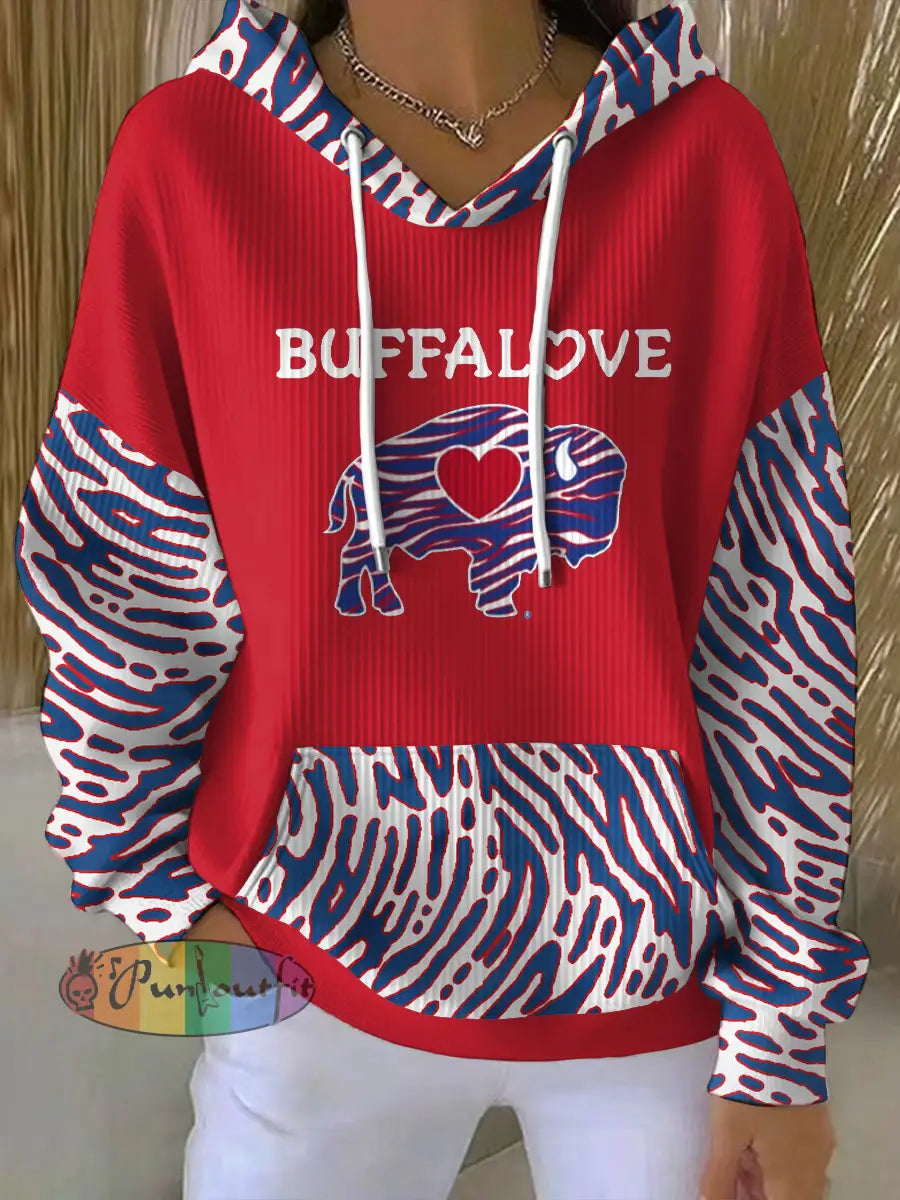 Women’s Buffalo Football Lover Printed Hoodie Red / S