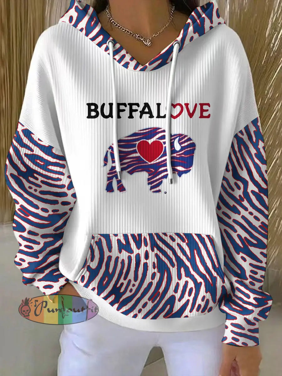 Women’s Buffalo Football Lover Printed Hoodie White / S