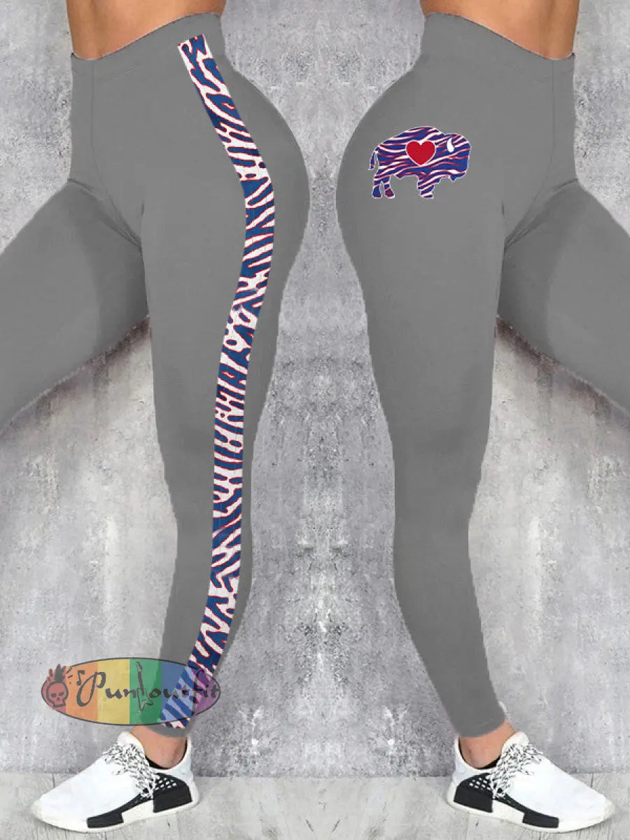 Women’s Buffalo Football Lover Printed Leggings Light Gray / S