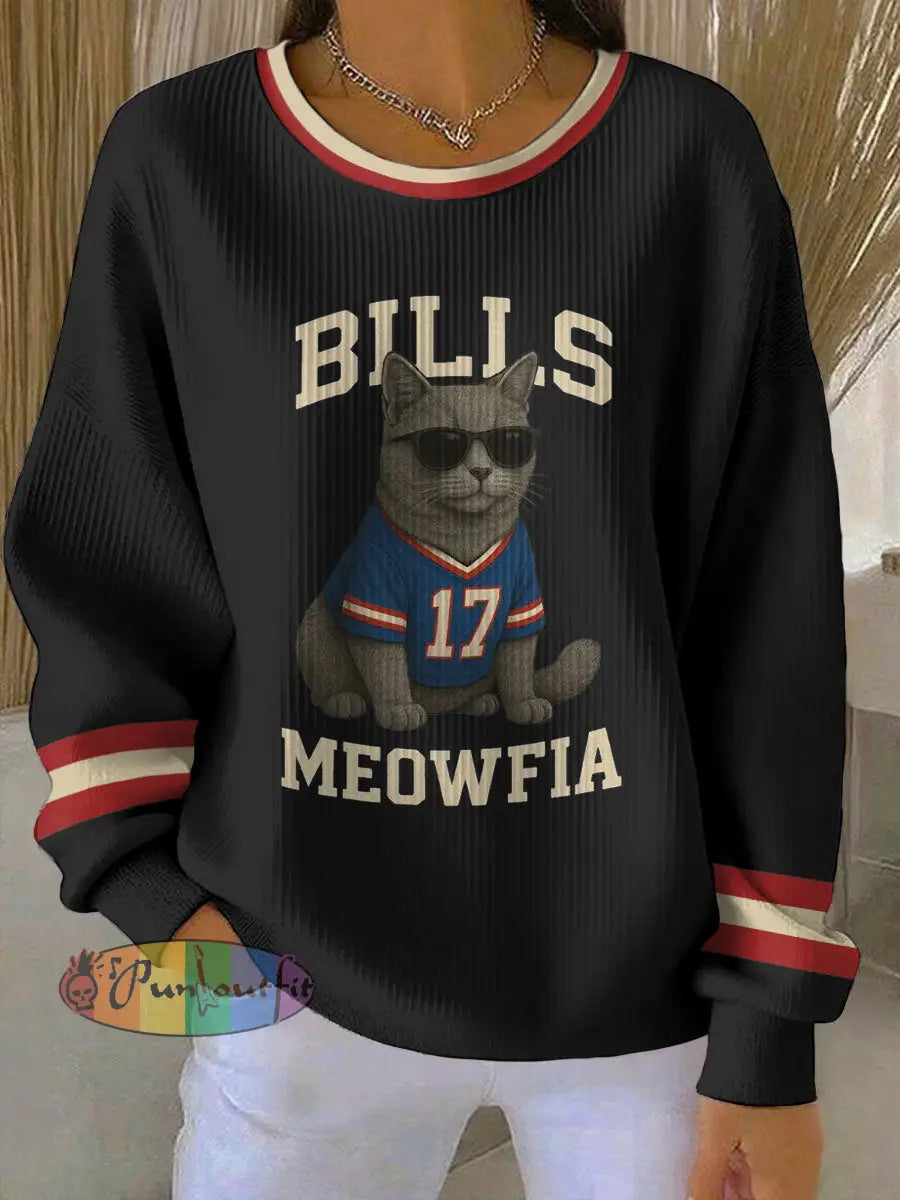 Women’s Buffalo Football Lover Printed Sweatshirt Black / S