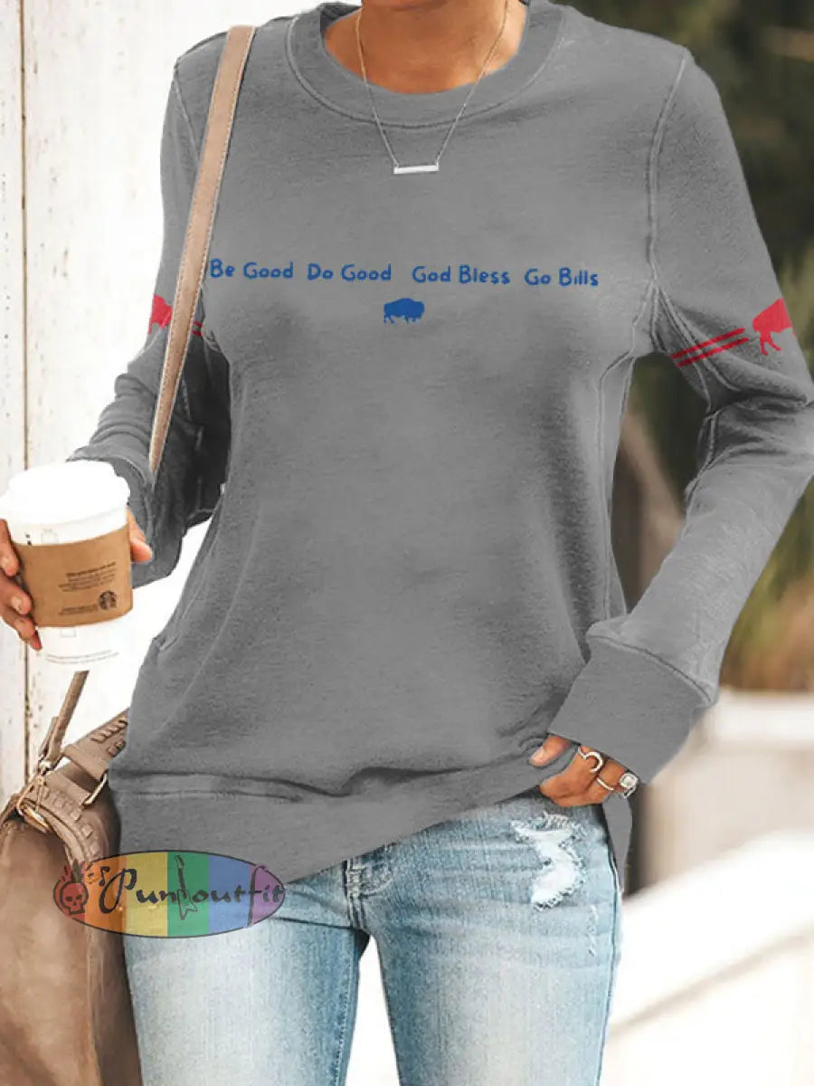 Women’s Buffalo Football Lover Printed Sweatshirt Light Gray / S