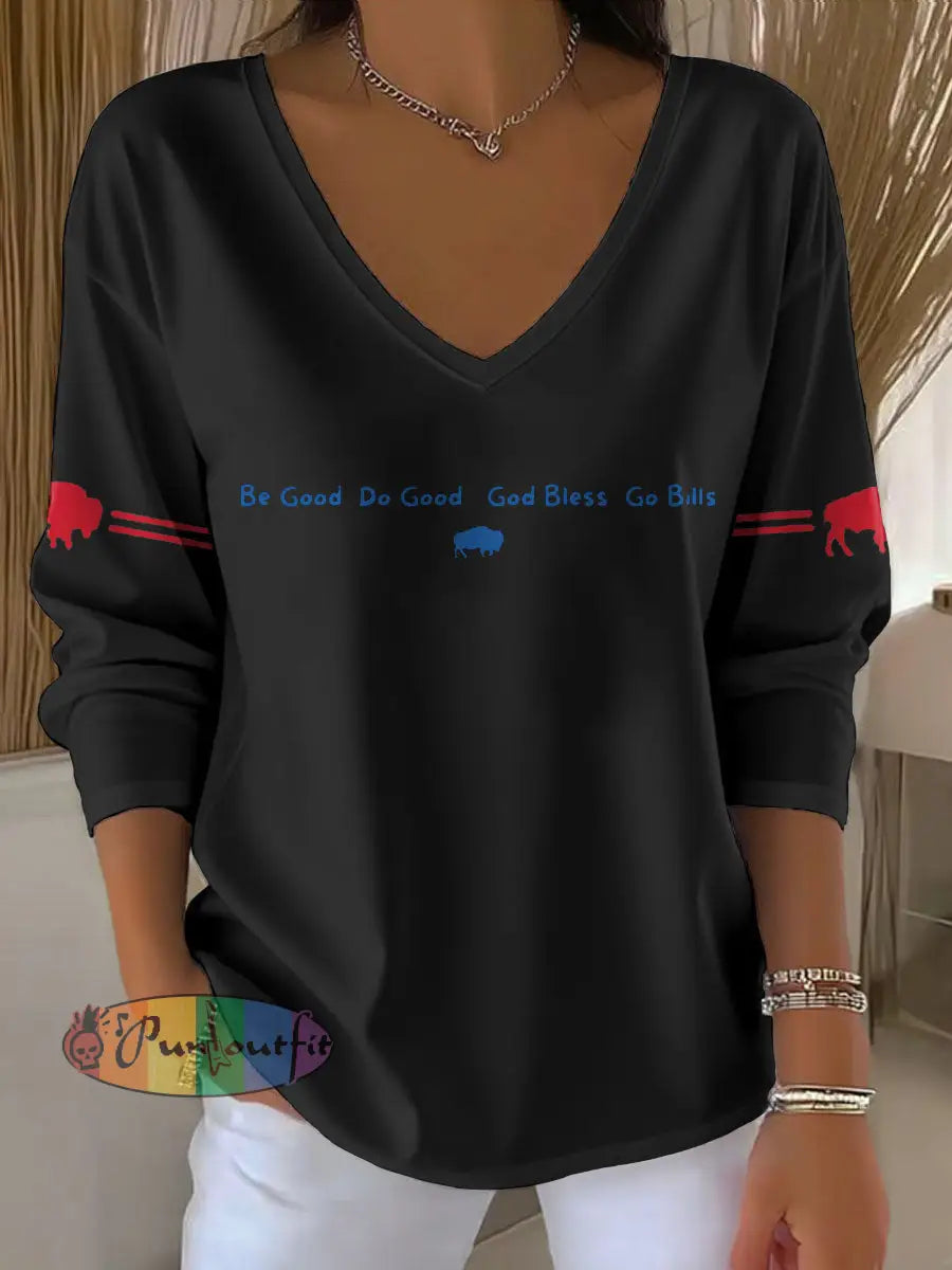 Women’s Buffalo Football Lover Printed Tops Black / S