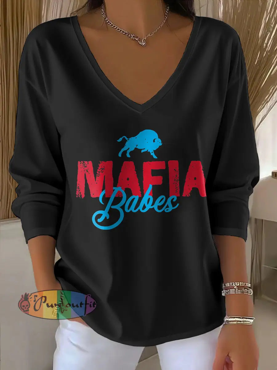 Women’s Buffalo Football Lover Printed Tops Black / S