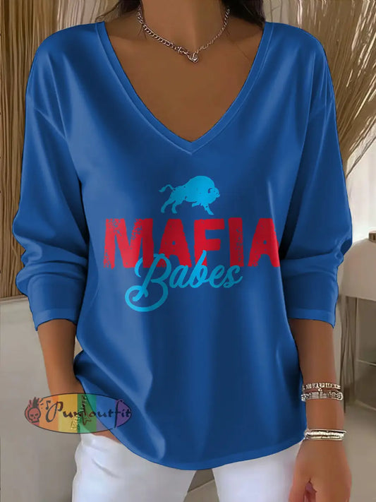 Women’s Buffalo Football Lover Printed Tops Blue / S
