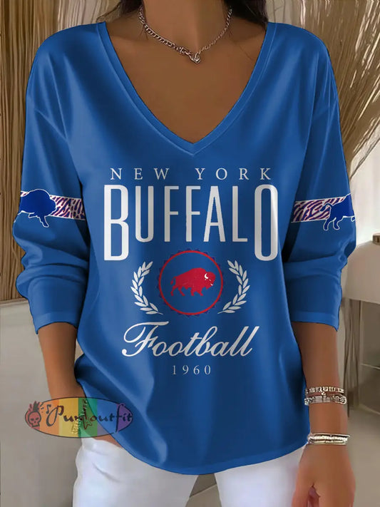 Women’s Buffalo Football Lover Printed Tops Blue / S