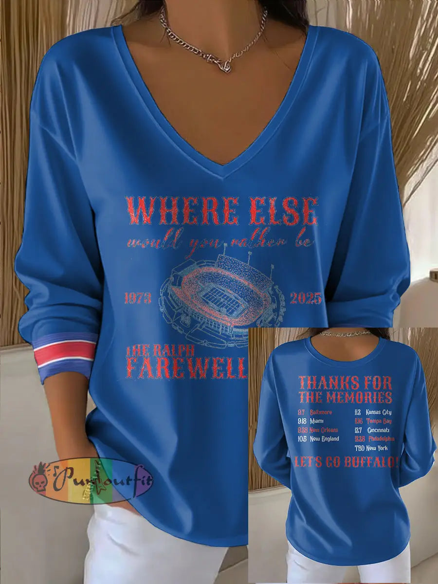 Women’s Buffalo Football Lover Printed Tops Blue / S