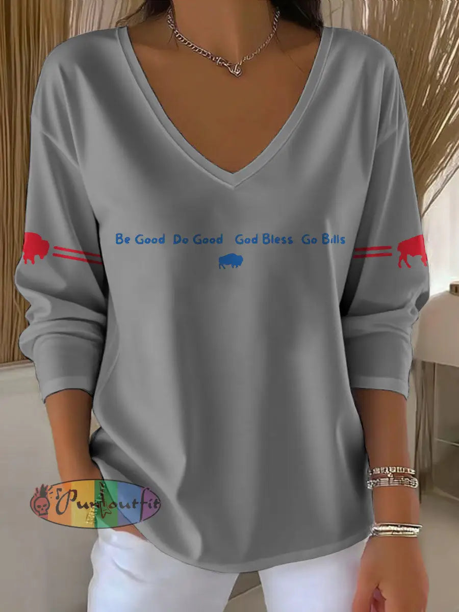 Women’s Buffalo Football Lover Printed Tops Light Gray / S