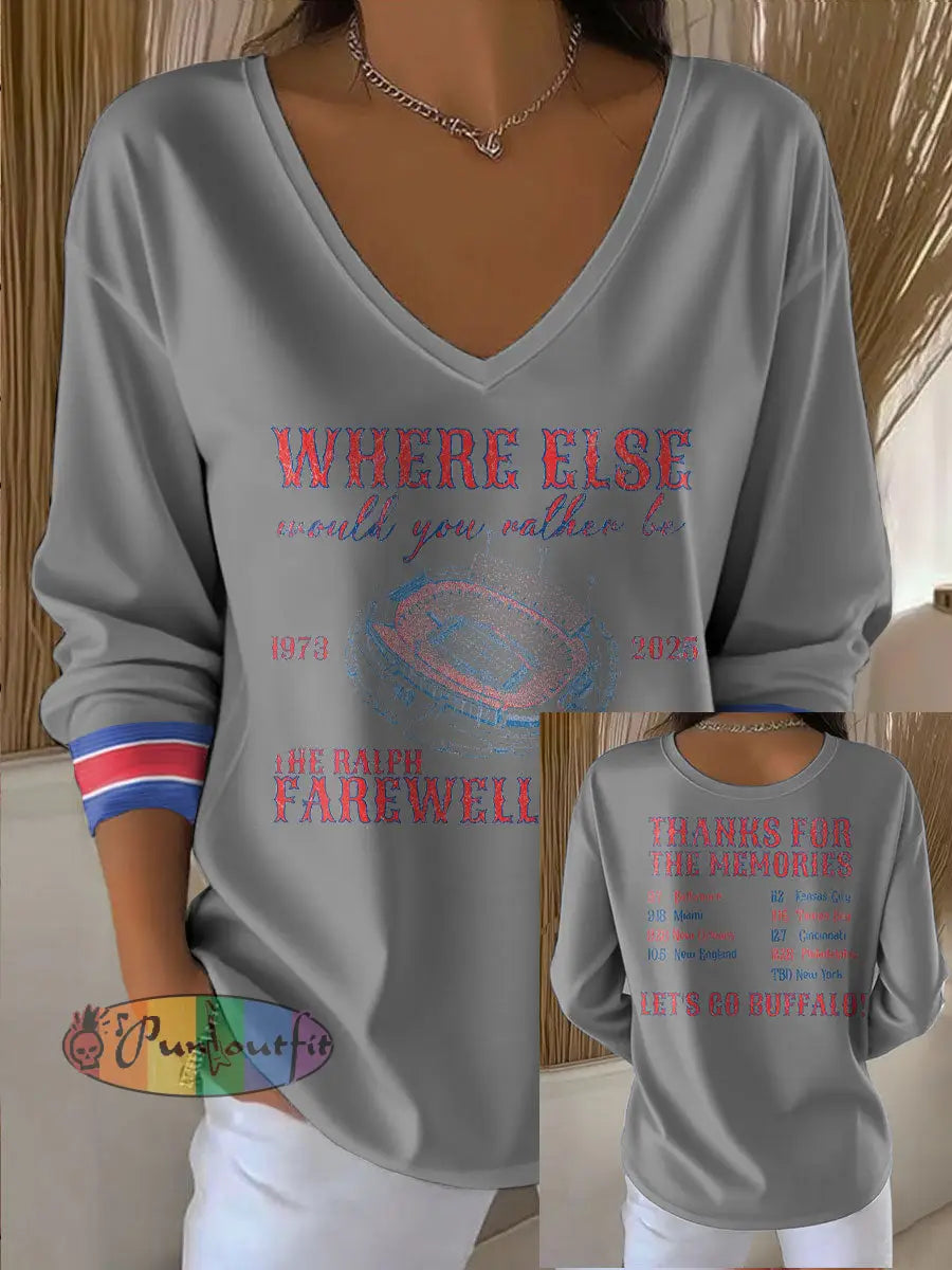 Women’s Buffalo Football Lover Printed Tops Light Gray / S
