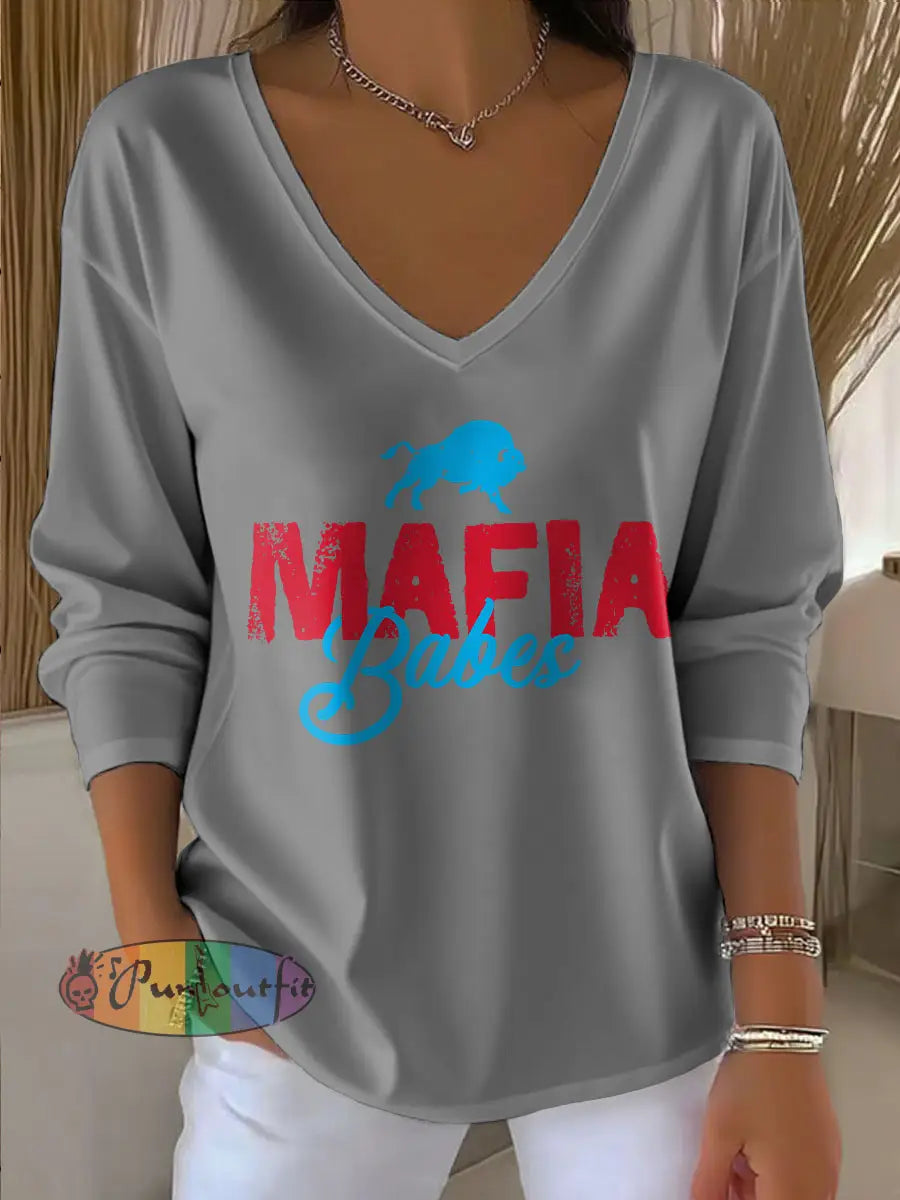 Women’s Buffalo Football Lover Printed Tops Light Gray / S