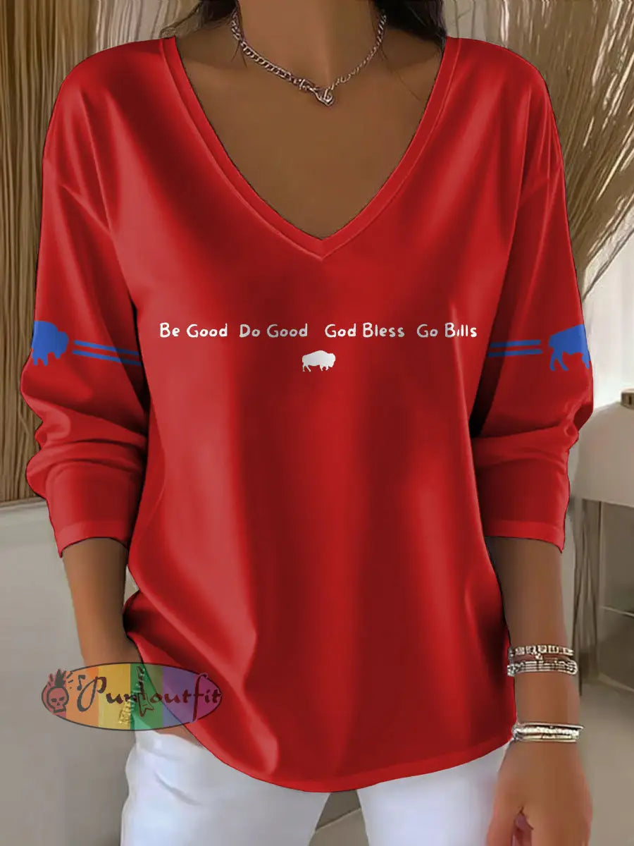 Women’s Buffalo Football Lover Printed Tops Red / S