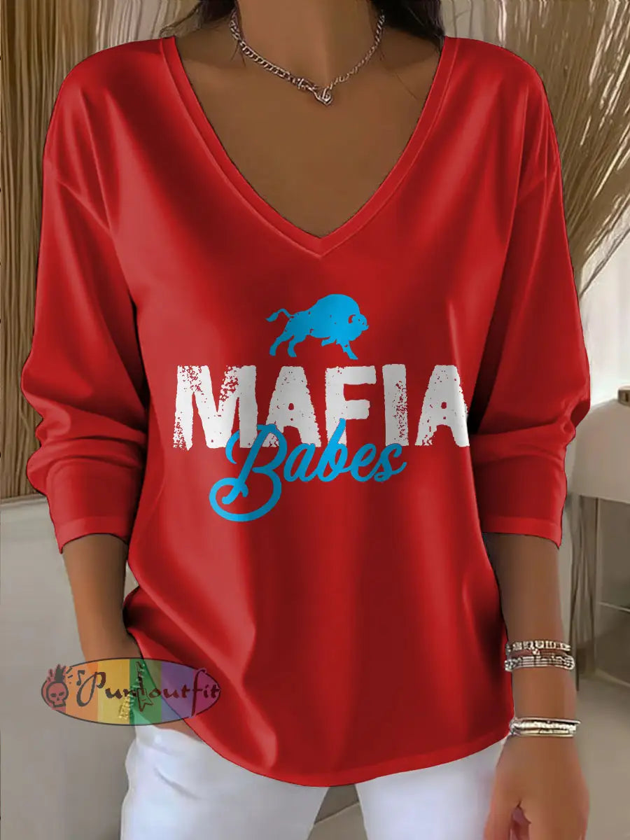 Women’s Buffalo Football Lover Printed Tops Red / S