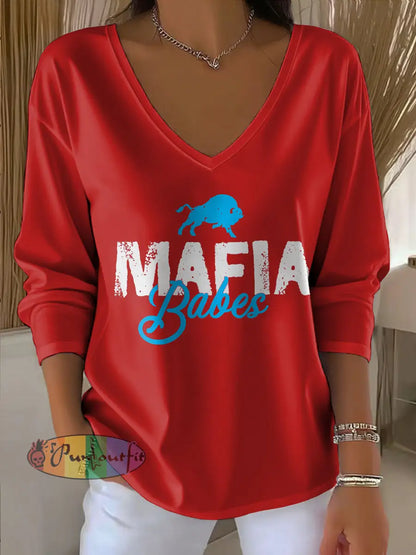 Women’s Buffalo Football Lover Printed Tops Red / S