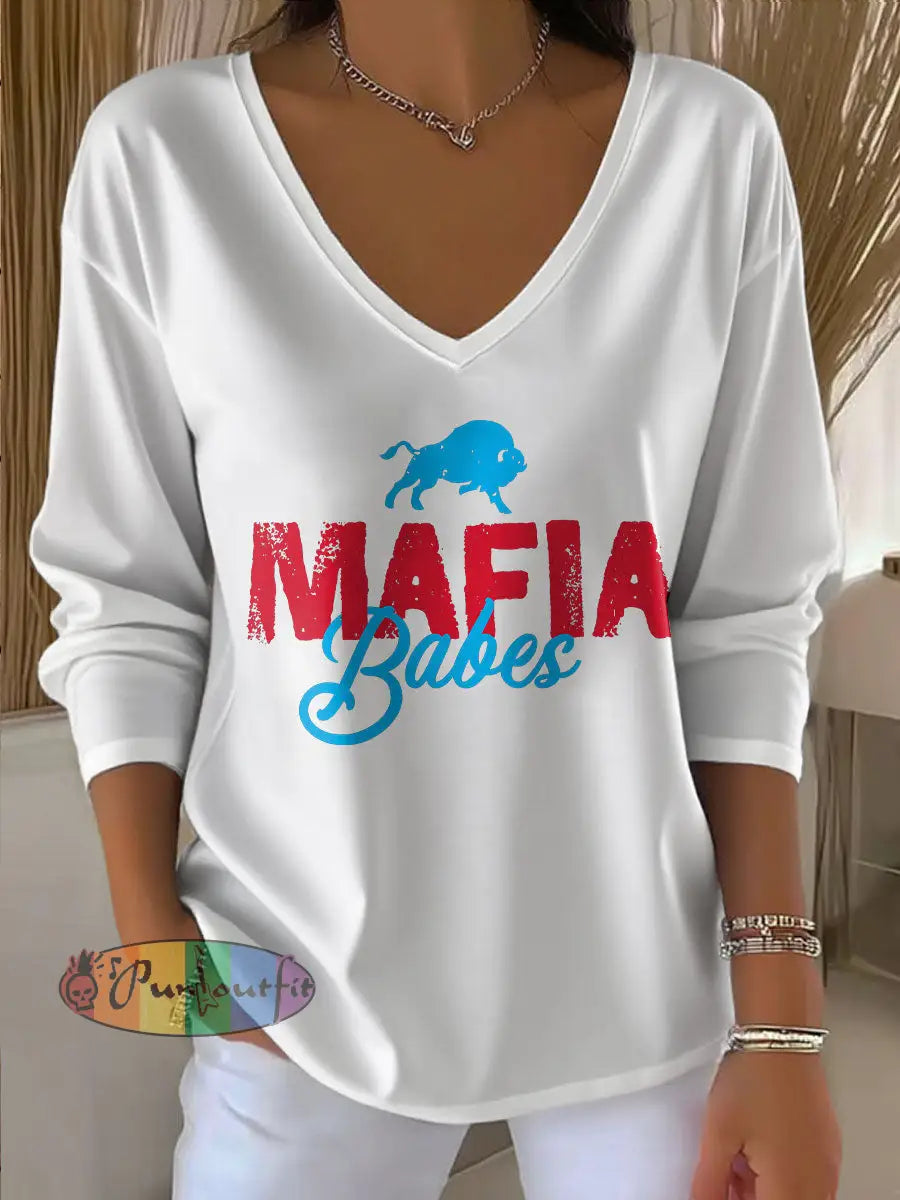 Women’s Buffalo Football Lover Printed Tops White / S