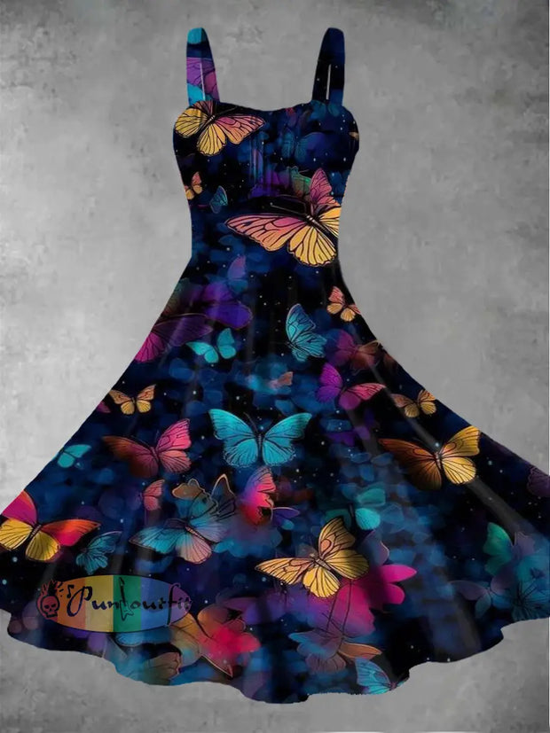 Women’s Butterfly Print Sling Dress Black / S