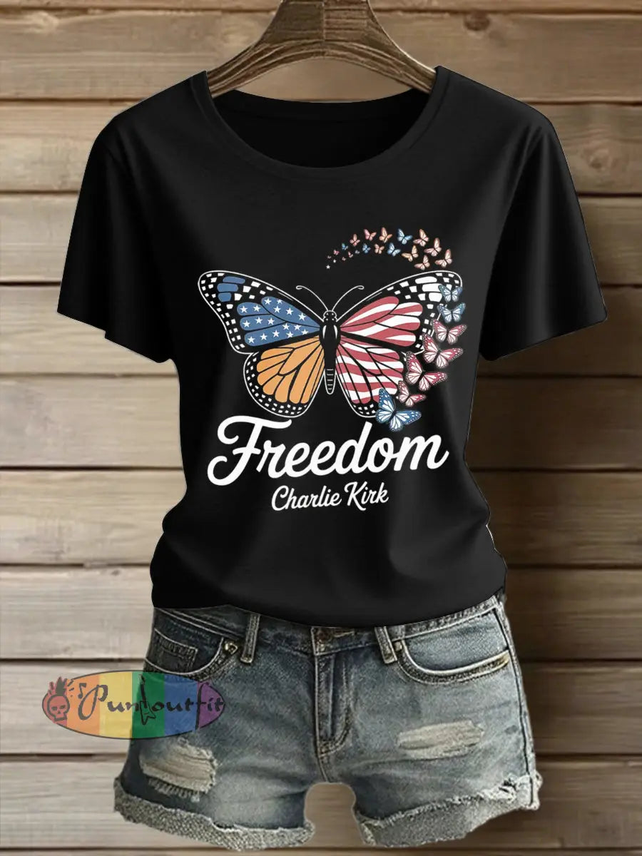 Women’s Charlie Kirk Freedom Printed Vintage Fashion Loose Short Sleeve T-Shirt Black / S