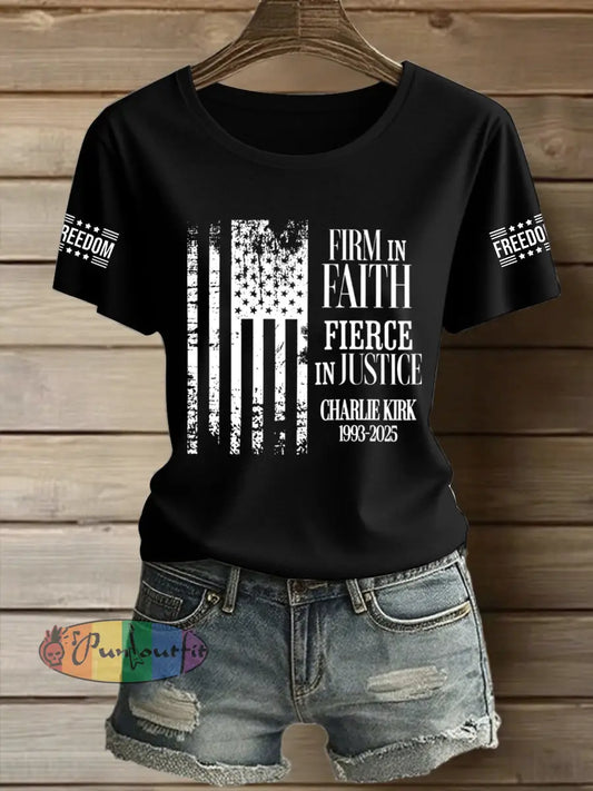 Women’s Charlie Kirk Freedom Printed Vintage Fashion Loose Short Sleeve T-Shirt Black / S