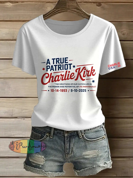 Women’s Charlie Kirk Freedom Printed Vintage Fashion Loose Short Sleeve T-Shirt White / S