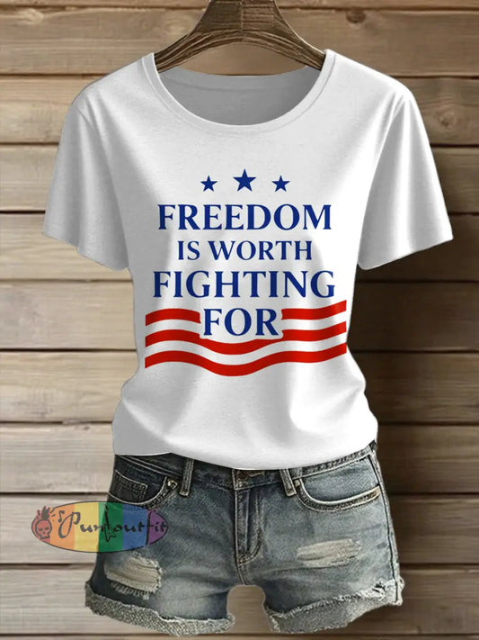Women’s Charlie Kirk Freedom Printed Vintage Fashion Loose Short Sleeve T-Shirt White / S