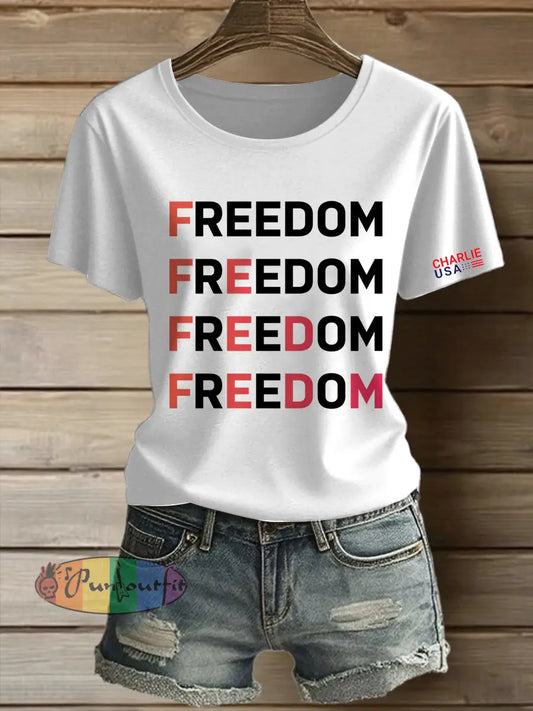 Women’s Charlie Kirk Freedom Printed Vintage Fashion Loose Short Sleeve T-Shirt White / S