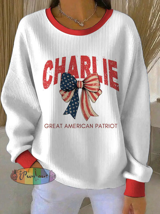Women’s Charlie Kirk Printed Round Neck Long Sleeved Sweatshirt White / S