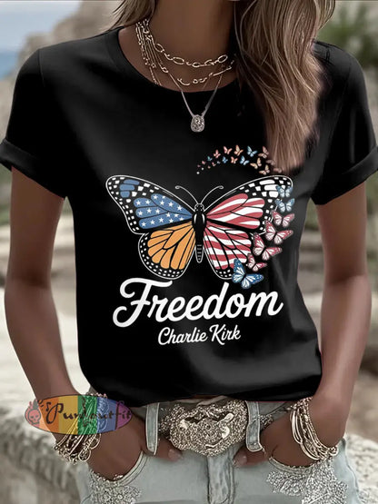 Women’s Charlie Kirk Printed Vintage Fashion Loose Short Sleeve T-Shirt Black / S
