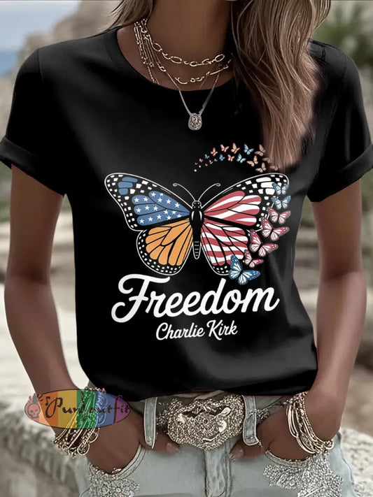 Women’s Charlie Kirk Printed Vintage Fashion Loose Short Sleeve T-Shirt Black / S