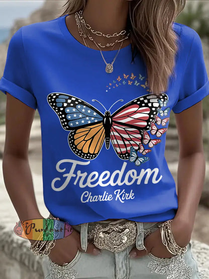 Women’s Charlie Kirk Printed Vintage Fashion Loose Short Sleeve T-Shirt Blue / S
