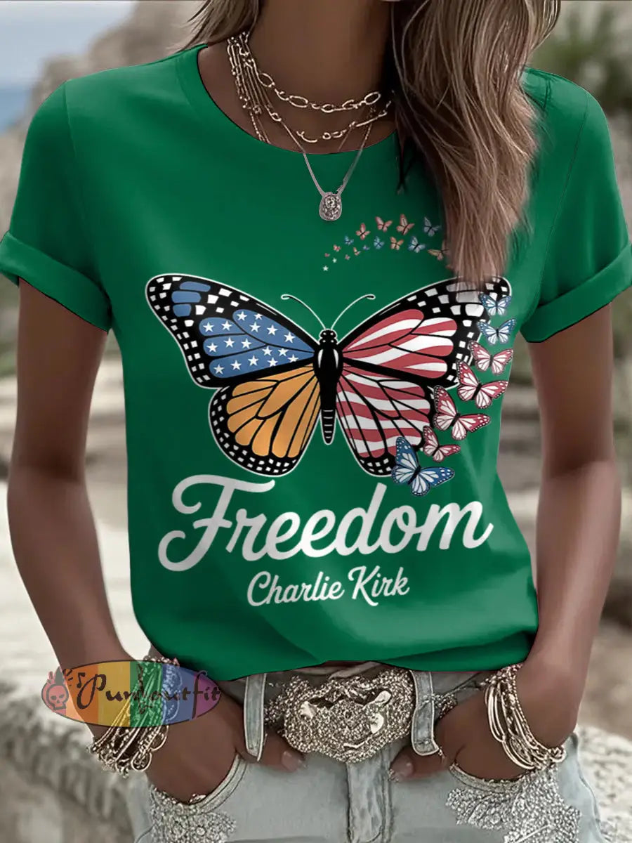 Women’s Charlie Kirk Printed Vintage Fashion Loose Short Sleeve T-Shirt Green / S